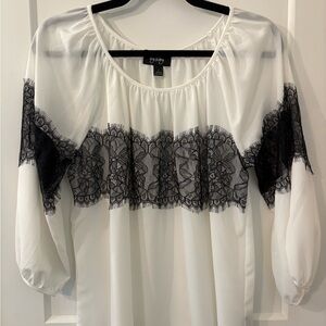 by & by White Blouse with Black Lace Trim